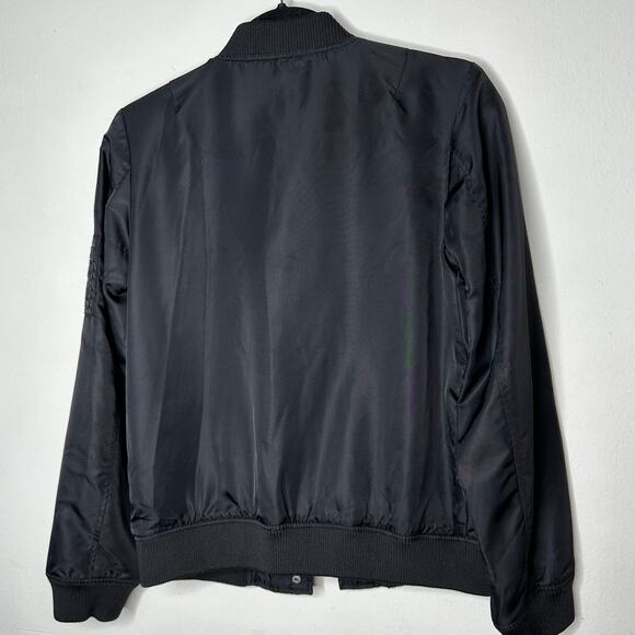 Guess Black Front Snap Bomber Jacket Zip Front & Sleeve Pockets XS - Picture 4 of 10